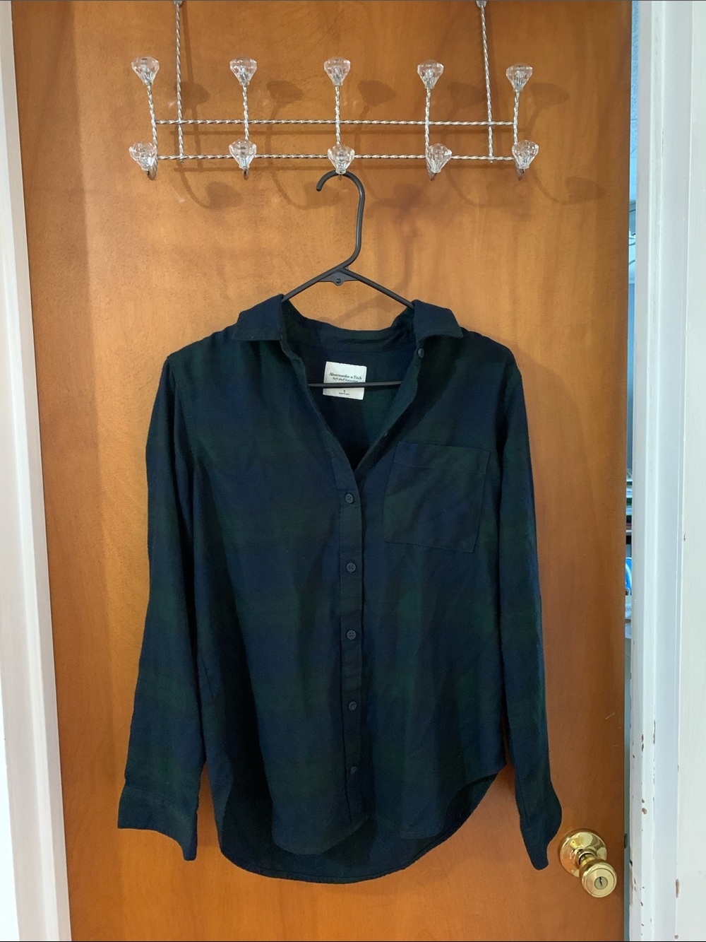 Abercrombie Button Down Flannel Shirt - Navy Blue/Green Plaid